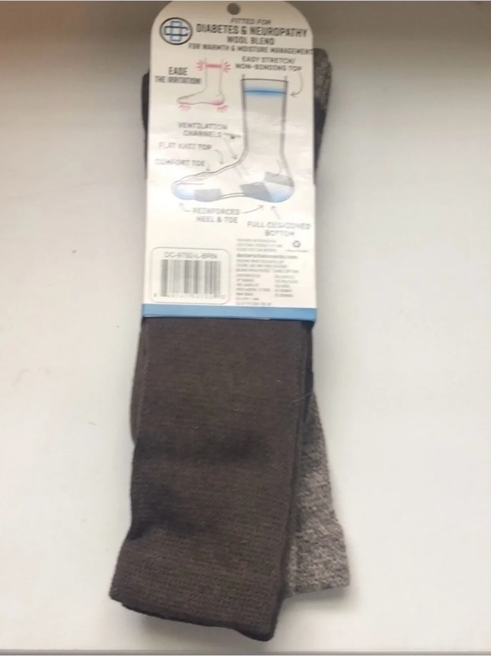 New Doctor's Choice Socks Men’s 2-Pack Brown Diabetic Wool Crew Casual Socks